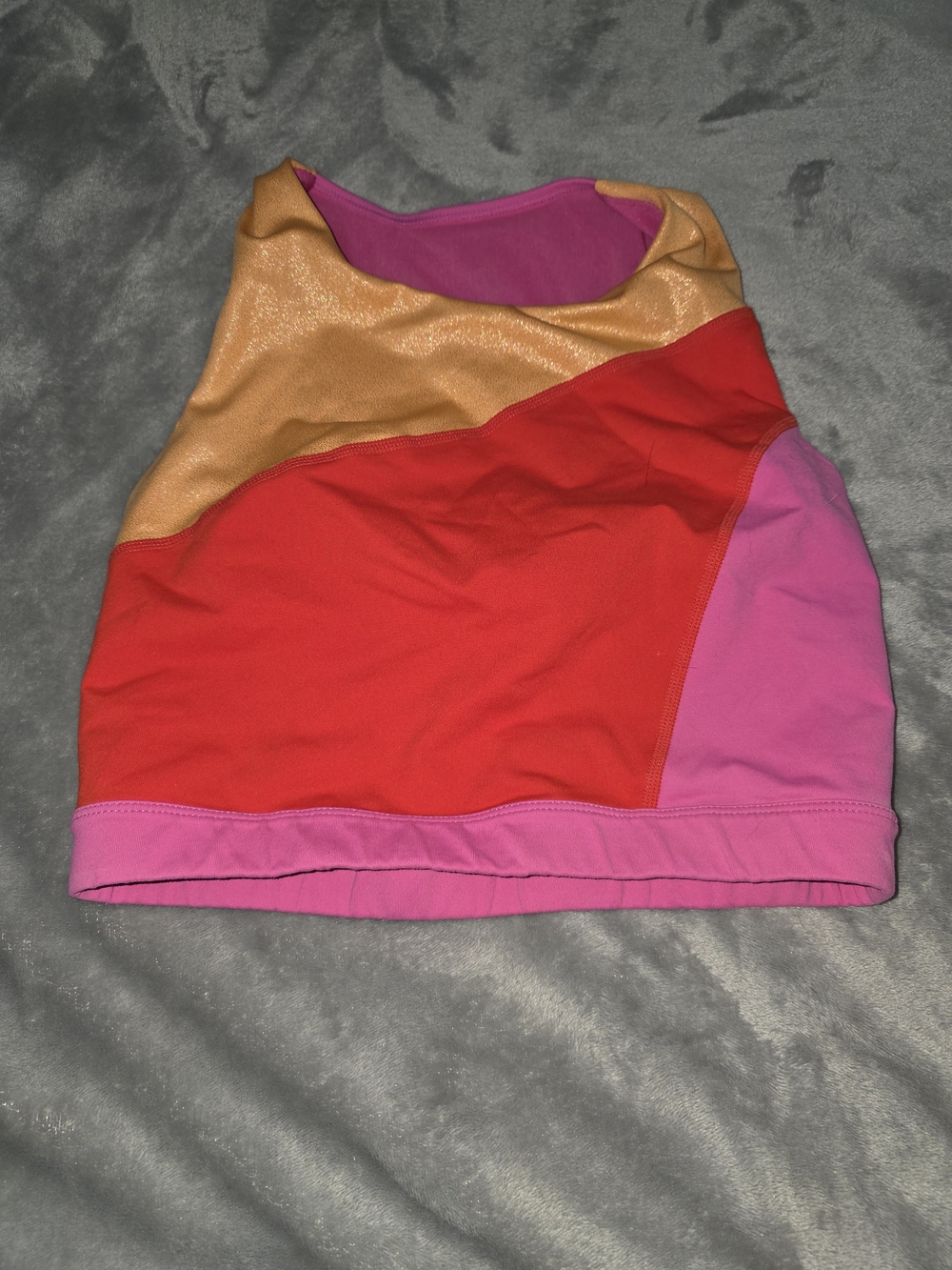 JoyLab Colorblock Mesh Back Scoop Neck Crop Tank Top - Red, Pink & Gold